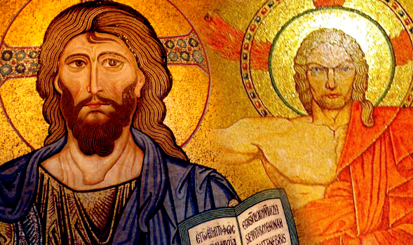 Two icons of Christ, each from a large Cathedral basilica, express the fundamental differences between Eastern and Western Christian Theology.